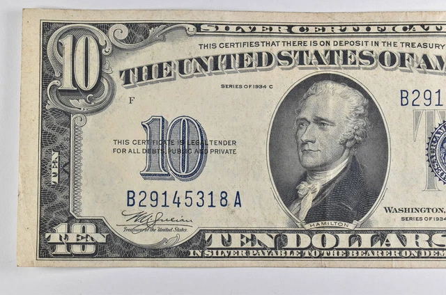 CRISP - 1934-C SILVER CERTIFICATE - US $10 Note - Higher Grade *583