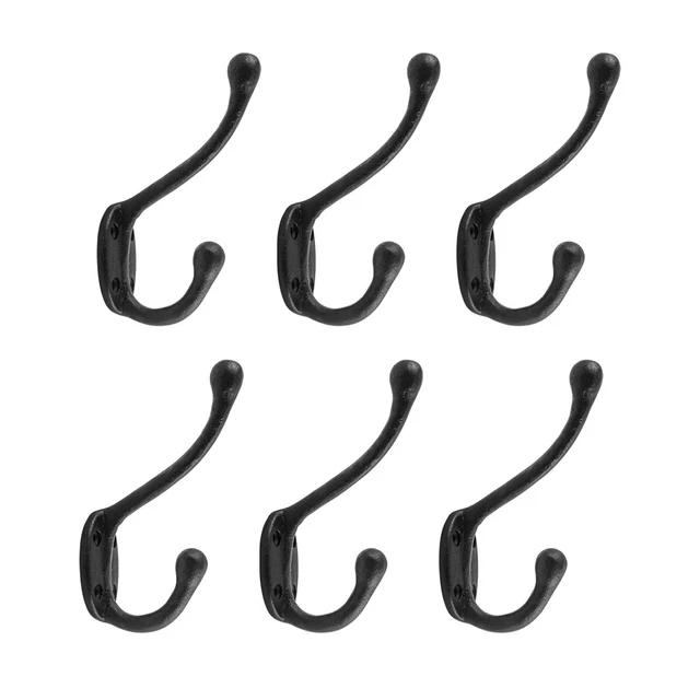 6 Wrought Iron Double Hook Black for Coats Towels Robes | Renovator's Supply