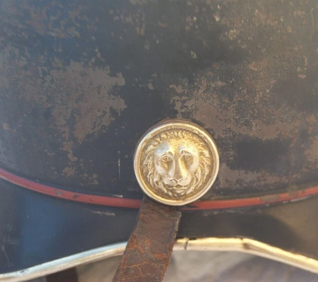 Ancien Casque De Pompier En Laiton Rouge, Fin XIXe – Pièce Déco Vintage
