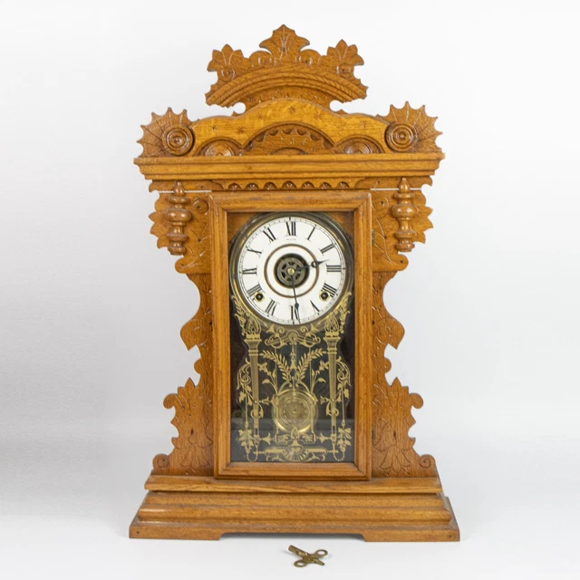 ANTIQUE 1885 E Ingraham Gingerbread Clock 8 day with Alarm 150.00