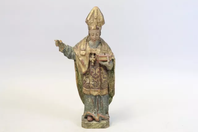 Heiligenfigur Bischof 32cm geschnitzte gefasste Holzfigur 18./19.Jhd (FQ829)