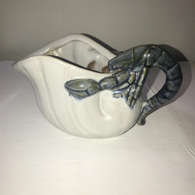 Stoneware Pitcher Shrimp Prawn Handle Nautilus Shell