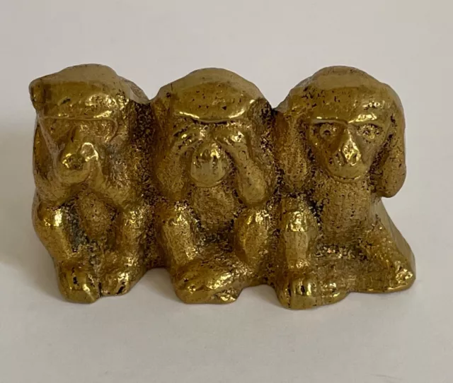 Solid Brass Vintage Three Wise Monkeys  (Speak No Evil See No Evil Hear No Evil)