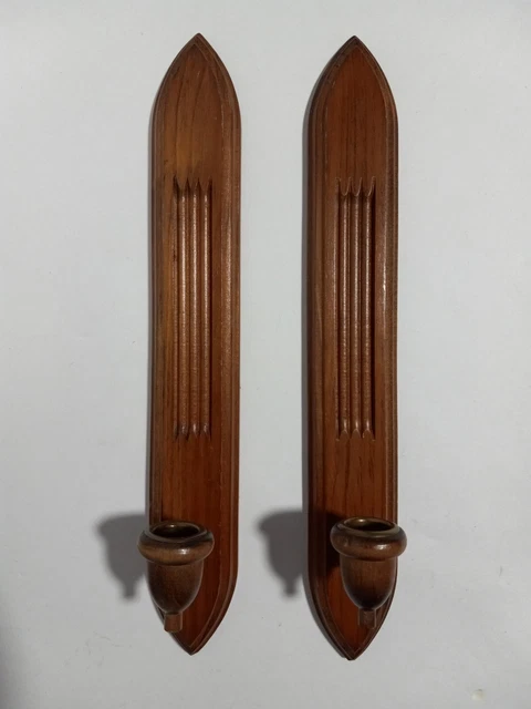 Pair of Vintage Solid Wood Wall Mount 15" Candle Holders Holds Tapers Sticks