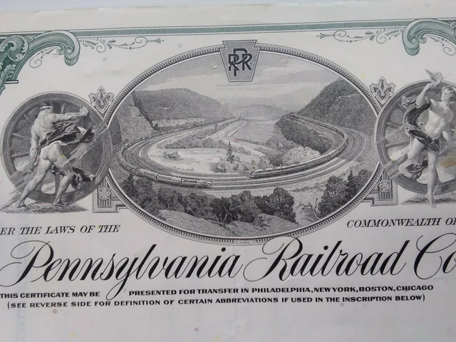 Pennsylvania Railroad STOCK CERTIFICATE Vtg 1963 Horseshoe Wall Hanger DeSandre