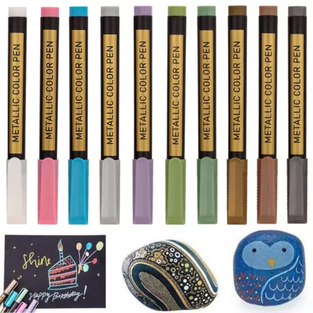 Set of 10 Metallic Marker Pens 2mm for Birthday Card Ceramic Glass Plastic Paper