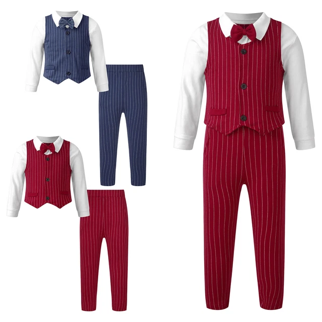 Baby Jungen Kleidung Set Shirt + Weste + Hose Fliege Anzug für Geburtstagsparty