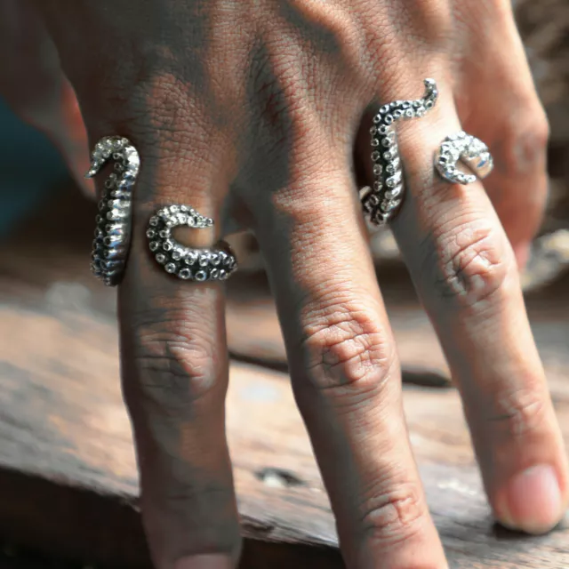 Couple tentacle octopus biker ring unisex sterling silver 925 nautical viking