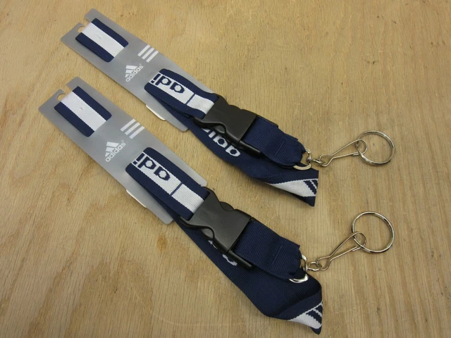 LOT of 2 NEW ADIDAS Lanyard with Quick Release Buckle - Key Chain Blue White W))