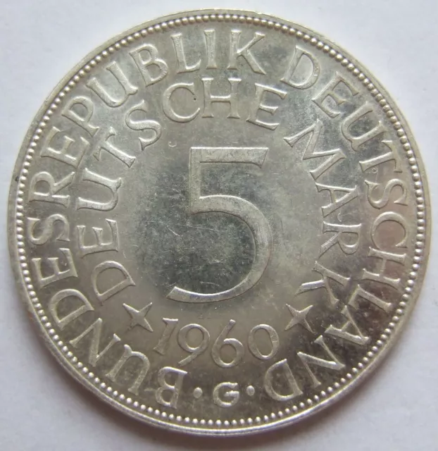 Moneta Rfg Aquila Argento 5 Tedesco Marchi 1960 G IN Uncirculated