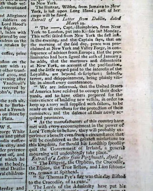 REVOLUTIONARY WAR Ending Original Enemy London Chronicle England 1783 Newspaper