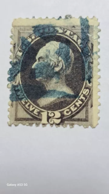 US Scott #162 Clay 12 cent, blackish violet, nice fancy blue/ultramarine cancel