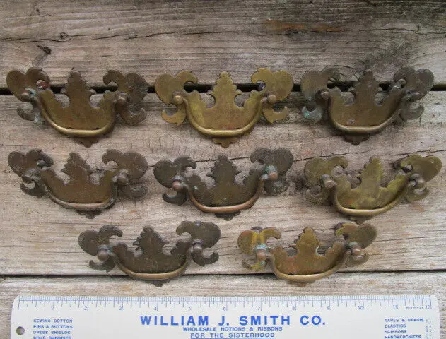 Vintage Brass Drawer Pulls Lot of 8 Batwing Chippendale