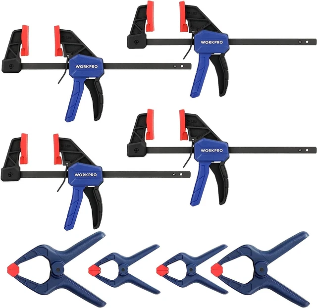 WORKPRO Set di Morsetti da Falegname 8 Pezzi, Include Morsetti a Barra e a molla
