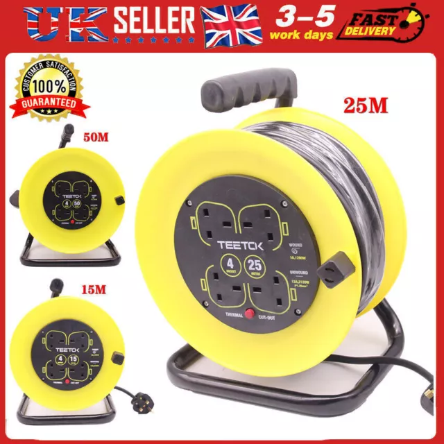 25M OUTDOOR EXTENSION Cable Reel 230V 13Amp 4 Sockets Garden Tools Heavy  Duty UK £31.40 - PicClick UK