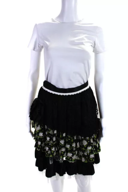 Dolce & Gabbana Womens Pleated Lace Floral Midi A Line Skirt Black Size IT 40