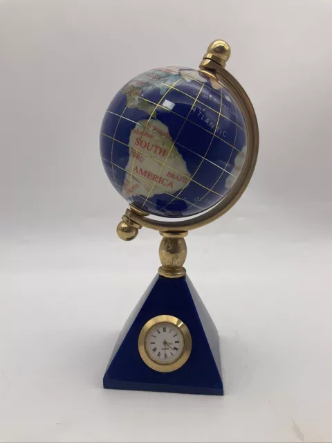 Desk Top Lapis Lazuli Semi Precious Gemstone Globe With Quartz Clock