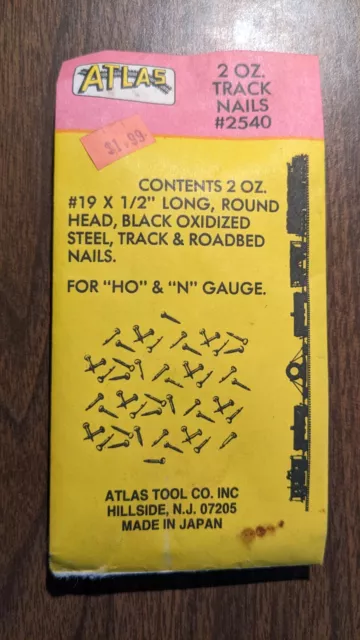 Atlas: HO & N Scale Trains #2540 Track Roadbed #19 x 1/2" Steel Nails  2 Oz, NOS