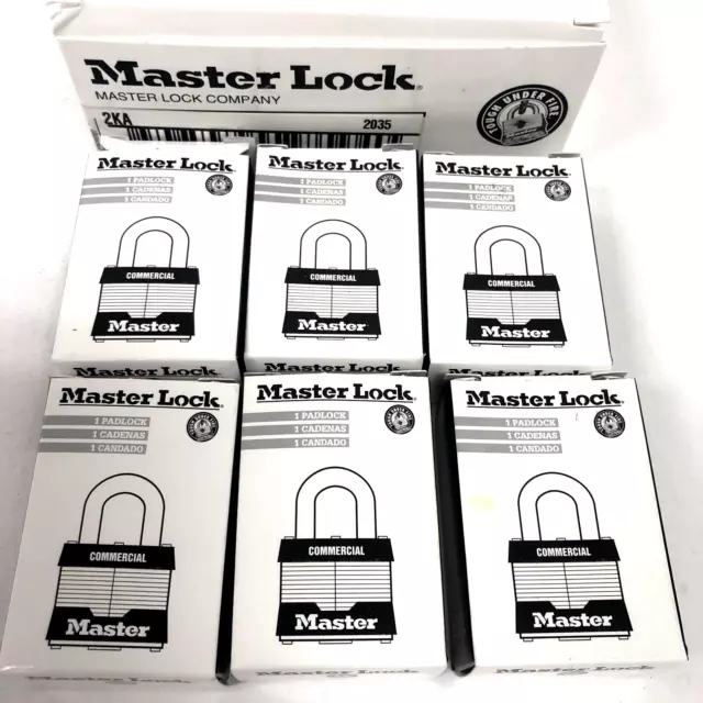 6 Pack Master Lock Brass Commercial Padlocks 2KA 2035 Keyed Alike w/2 Keys Each