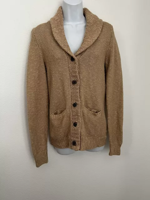 Ralph Lauren Jeans Co Linen Cardigan Sweater Sz M Chunky Knit Shawl Collar Tan