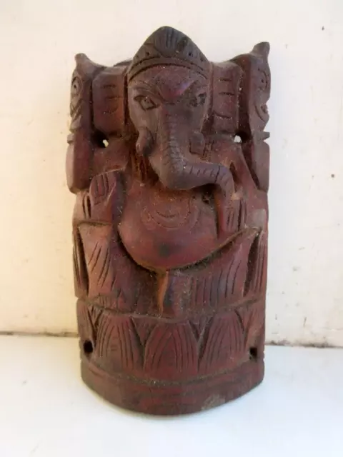 Old Collectible India Wood Hand Craved Lord Hindu God Ganesha Figure Statue Rare
