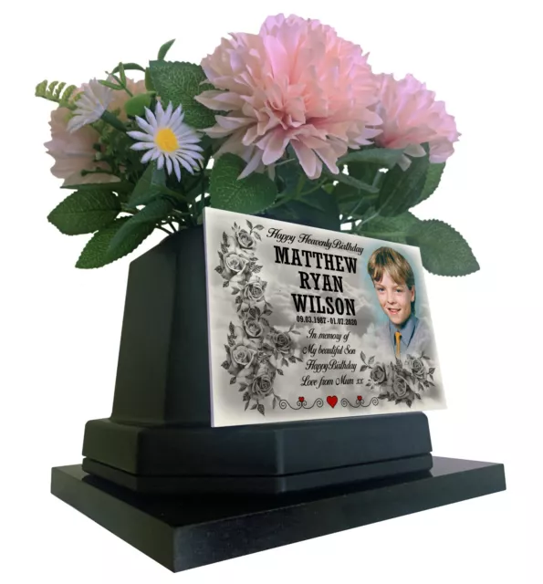 Flower Pot / Vase Grave marker, Personalised Heavenly Birthday Cemetery Memorial