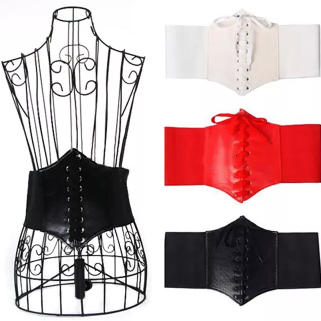 Fashion Women Faux Leather Wide Waist Waistband Belt Corset Elastic Waspie