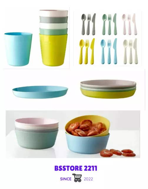 Juego de platos de plástico, tazas, tazones, cubiertos para niños de IKEA Kalas para comida en el hogar, la escuela