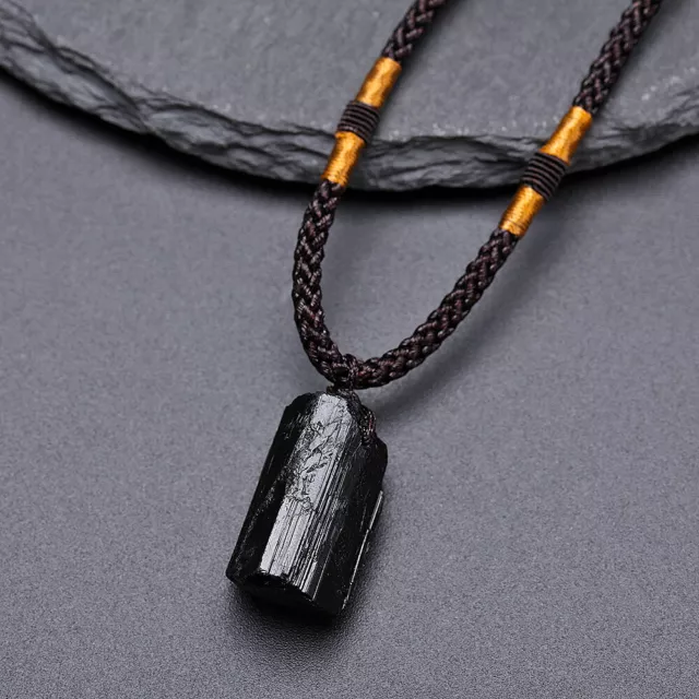 Black Tourmaline Pendant Natural Crystal Necklace Reiki Energy Raw Chakra Stone