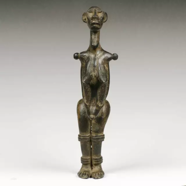 African Standing Female Figure Miniature Bronze Djenne Mali West Africa 20Th C.