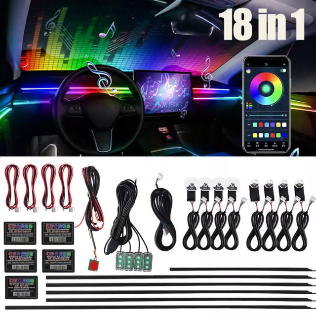 18 in 1 Symphony Car Ambient Light Acrylic Guide Atmosphere Lights 64 Color RGB