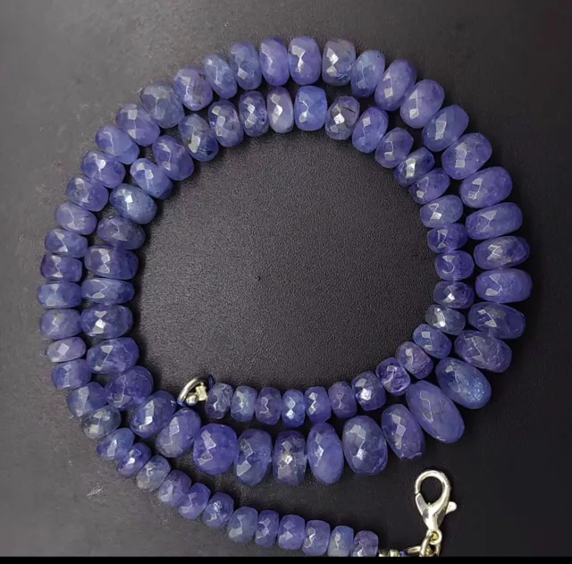 Natural Tanzanite Gem 6 to 10 mm Size Faceted Rondelle Beads Necklace 16.5"