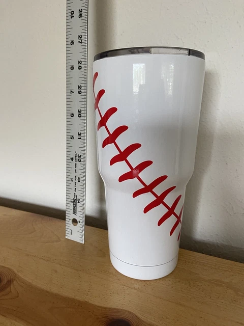 Baseball Tumbler 30 oz Stainless Steel Double Wall Vacuum Insulated Cup White