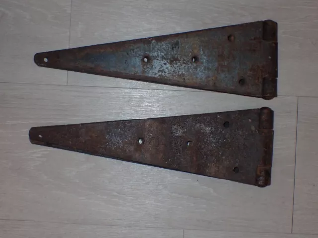 Two - Vintage Matching Rustic & Rusty T Strap Farm Hinges Barn Door Gate 12" 3