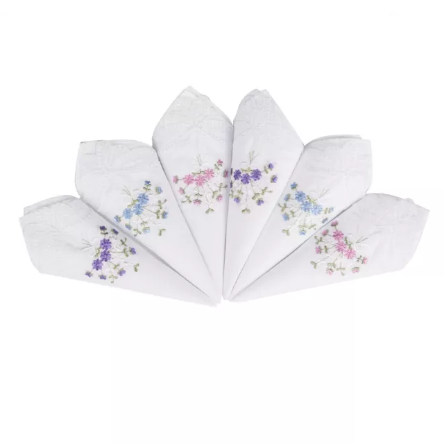 6 Stücke Damen Stoff Taschentücher 100% Baumwolle mit Blumen Stickereien und ...