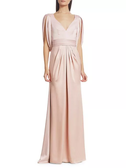 THEIA V-Neck Satin Gown, V-neck, Cocoon sleeves, Fitted waist, Size 8, $995, NWT