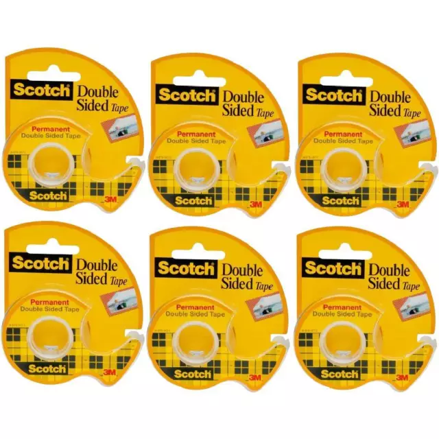 Scotch Double Sided Tape With Dispenser .75x300 In Permanent Transparent, 6-Pack