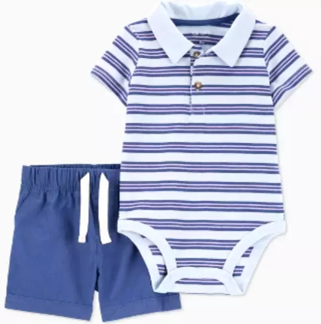 Carter's Just One You Baby Boys Size NB Blue Striped Romper & Shorts Set (2PC)