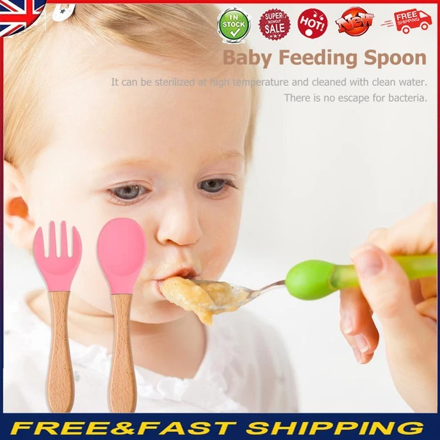 Baby Wooden Silicone Feeding Spoon Toddlers BPA-free Tableware (14) -
