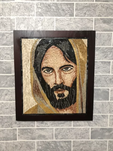 Jesus& handmade marbles mosaic panel-natural stone art-personal icons - 30x35cm