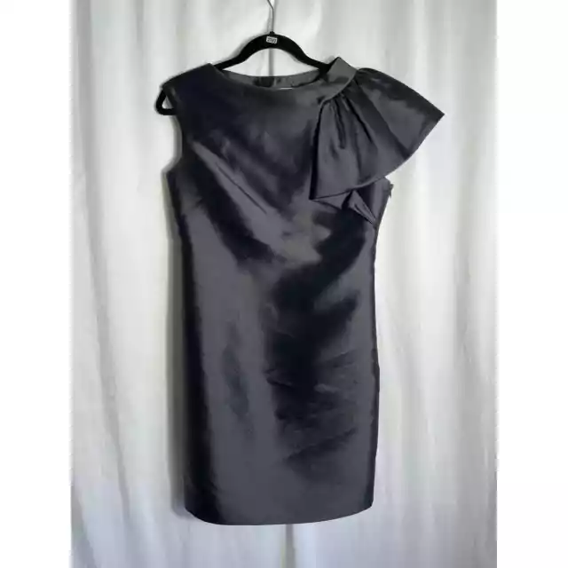 Milly of New York Dark Gray Silk Blend Ruffle Shoulder Dress Sz 6