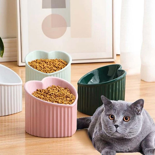 Tilted Elevated Cat Bowl Ceramic Cat Dog Bowl Dish Pet Food Feeder Raised Bowls,