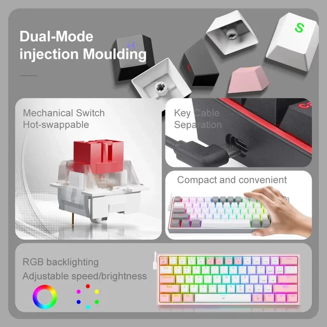 REDRAGON FIZZ K617 RGB Keyboard - USB, Mini Mechanical, Wired, Red ...