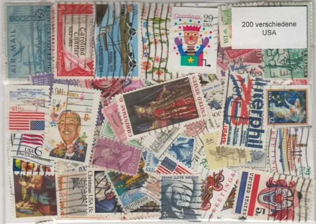 200 verschiedene Briefmarken USA United States of Amerika