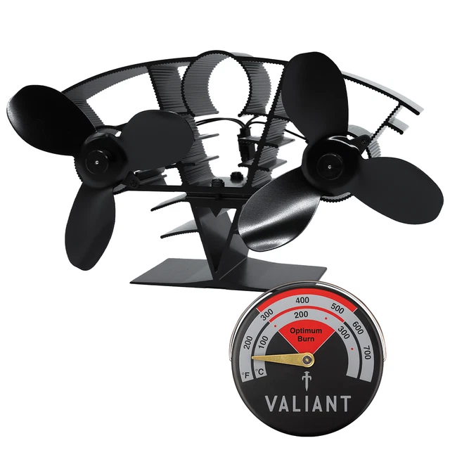 Ensemble Ventilateur De Poêle Magnétique Valiant Remora + Thermomètre - Rouge, Neuf, Pour Poêle à Bois Intérieur