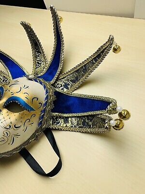 Mask from Venice Jolly Face Blue Golden 5 Spikes Prom Carnival 3