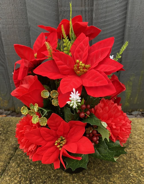 Christmas Grave Memorial Pot With Artificial Flowers
