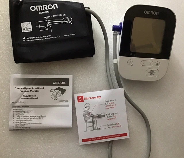 Monitor de presión arterial en la parte superior del brazo inalámbrico Bluetooth serie 5 Omron BP7250-OPEN