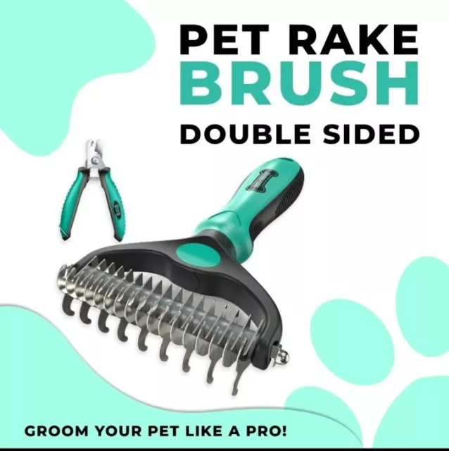 Pet Grooming Brush 2 Sided Shedding Comb Brush Undercoat Rake For Cats And Dogs