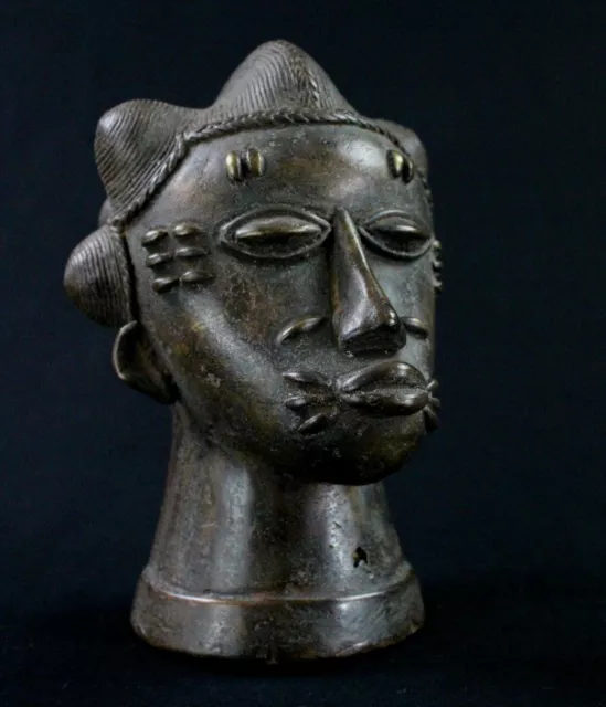 Art Afrikanisch tribal Afrikanisch - Klein Kopf Baule Akan aus Bronze - 15,5 CMS